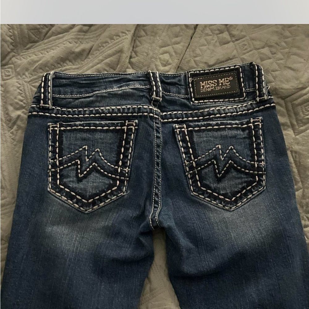Miss Me Blue Boot Cut Jeans with Bold Stitching